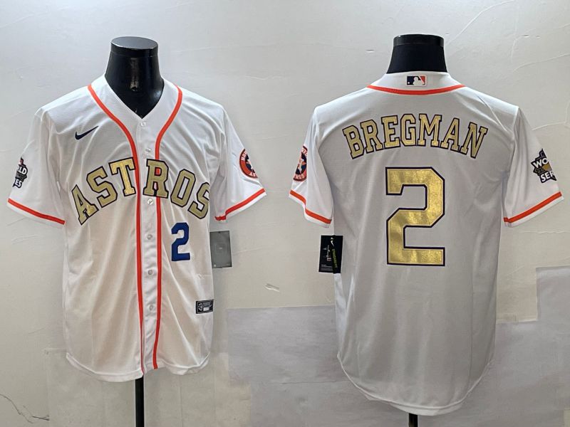 Men Houston Astros 2 Bregman White Gold Game 2025 Nike MLB Jersey style 3